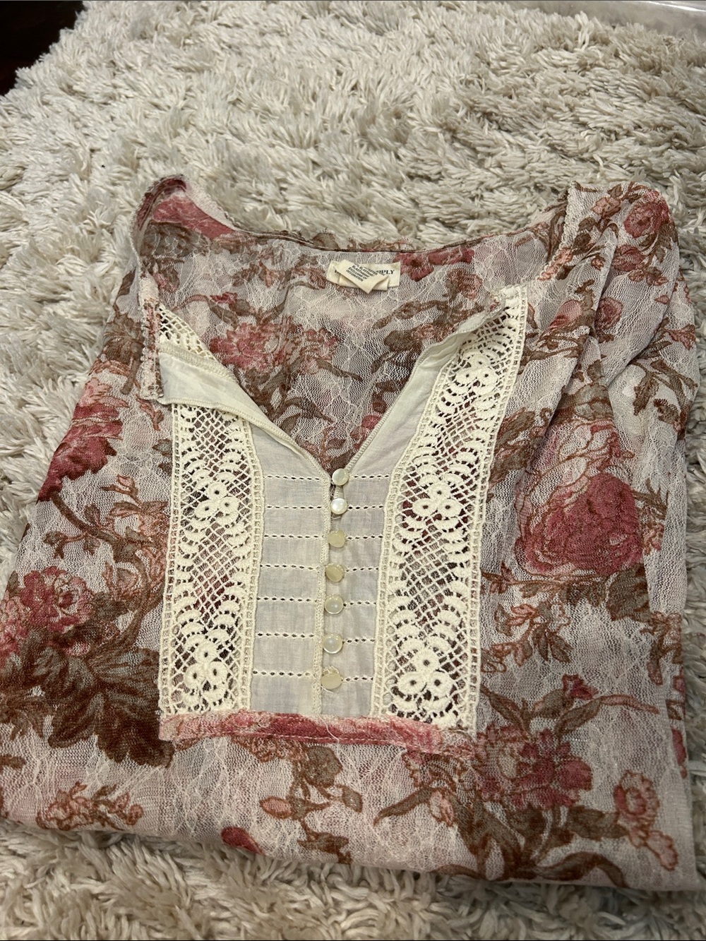 Denim & Supply Ralph Lauren Rose-Pink Floral Lace-Trim Tunic